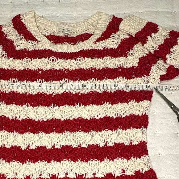 Forever 21 Open Knit Crew Neck Pullover Sweater Women's S | Red White Stripe - Picture 8 of 10